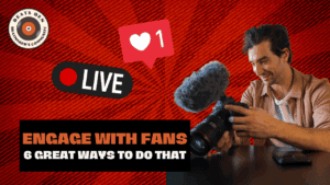 Content creator filming engaging live video with camera and microphone, illustrating effective fan interaction.